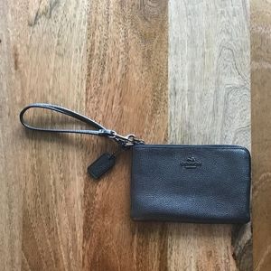 Coach Grey Corner Zip Textured Wristlet